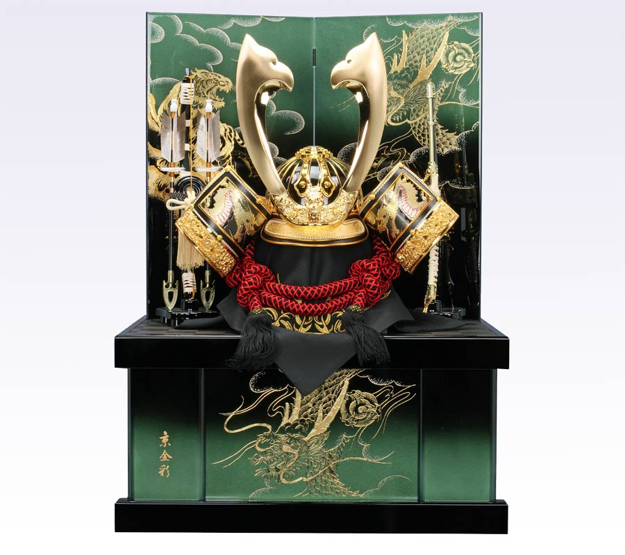 着用兜収納飾り・龍彫金中鍬着用兜